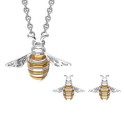 Sterling Silver Rose Gold Plated Small Bee Two Piece Set, S214.