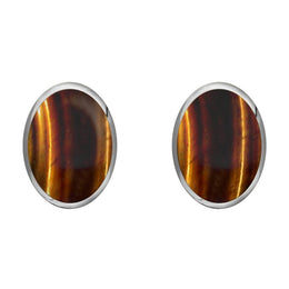 Sterling Silver Tigers Eye 8 x 10mm Classic Large Oval Stud Earrings, E007