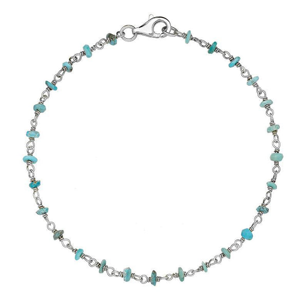Sterling Silver Turquoise Bead Chain Bracelet. B945.