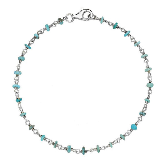 Sterling Silver Turquoise Bead Chain Bracelet. B945.