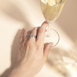 Sterling Silver Turquoise Diamond Tiara Double Band Ring