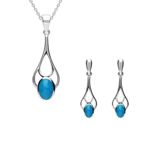 Sterling Silver Turquoise Oval Spoon Two Piece Set