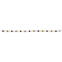 Sterling Silver Whitby Jet Amber Round Stone Link Bracelet, B882_2