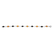 Sterling Silver Whitby Jet Amber Ten Stone Oval Bracelet, B654_2