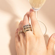 Sterling Silver Whitby Jet Diamond Tiara Band Ring. R1233 _2