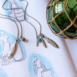 Sterling Silver Whitby Jet Emma Stothard Silver Darling Large Fish Charm, G968.