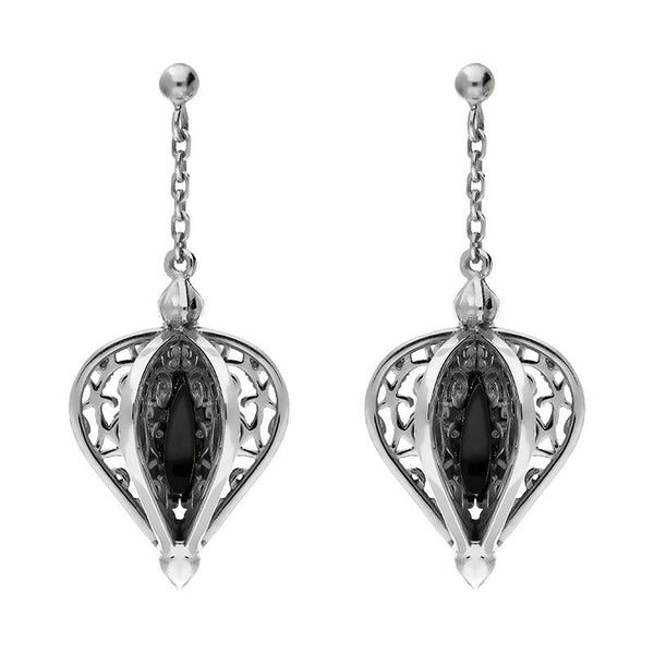 Sterling Silver Whitby Jet Flore Filigree Drop Earrings E1781