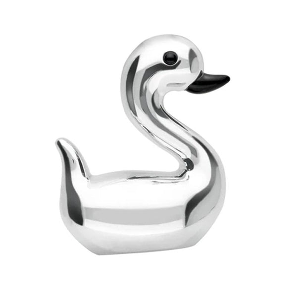 Sterling Silver Whitby Jet Luckiest Duck Large Ornament, G962.