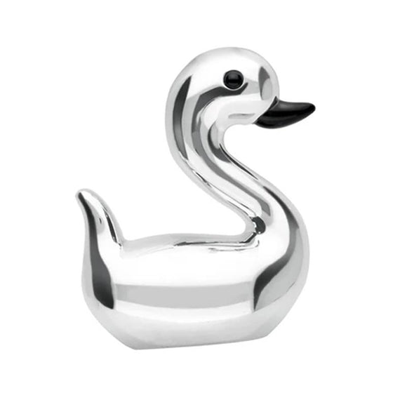 Sterling Silver Whitby Jet Luckiest Duck Large Ornament, G962.