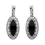 Sterling Silver Whitby Jet Marquise Pierced Frame Earrings, E1555