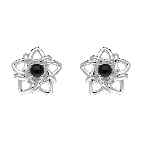 Sterling Silver Whitby Jet Open Star Flower Stud Earrings E2566