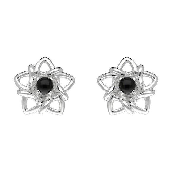 Sterling Silver Whitby Jet Open Star Flower Stud Earrings E2566