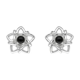 Sterling Silver Whitby Jet Open Star Flower Stud Earrings E2566