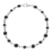 Sterling Silver Whitby Jet Round Bead Link Bracelet, B884.