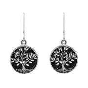 Sterling Silver Whitby Jet Round Large Leaves Tree of Life Two Piece Set, S062.