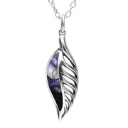 62128204 Sterling Silver Blue John Silver Leaf Drop Necklace, P2719c