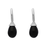 Sterling Silver Whitby Jet Tear Drop Hoop Earrings EUNQ0000912