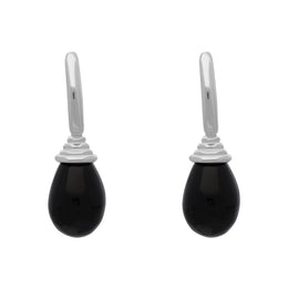 Sterling Silver Whitby Jet Tear Drop Hoop Earrings EUNQ0000912