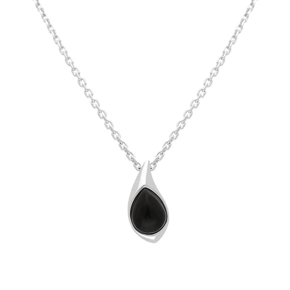 Sterling Silver Whitby Jet Teardrop Pendant, P2529