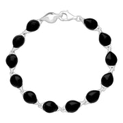 Sterling Silver Whitby Jet Twelve Stone Pear Shaped Bracelet