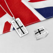 Sterling Silver Whitby Jet Union Jack Pendant Necklace, P2706.