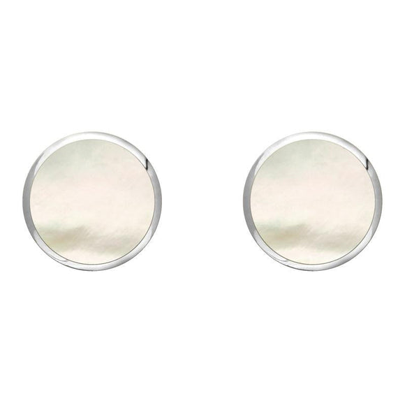 Sterling Silver White Mother of Pearl 8mm Classic Large Round Stud Earrings, e004