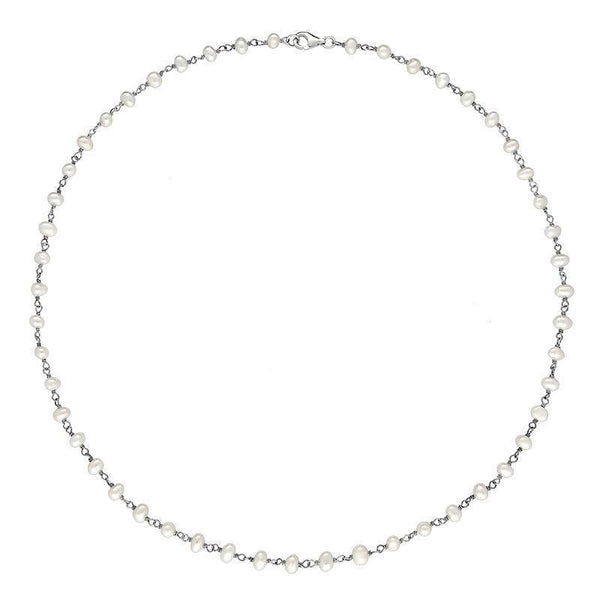Sterling Silver White Pearl Bead Chain Link Necklace, N952_16W.