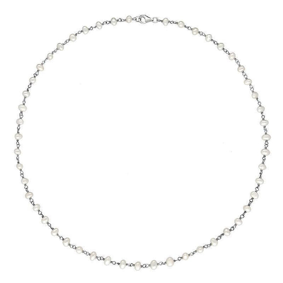 Sterling Silver White Pearl Bead Chain Link Necklace, N952_16W.
