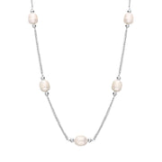 Sterling Silver White Pearl Beaded Triple Strand Necklace N868