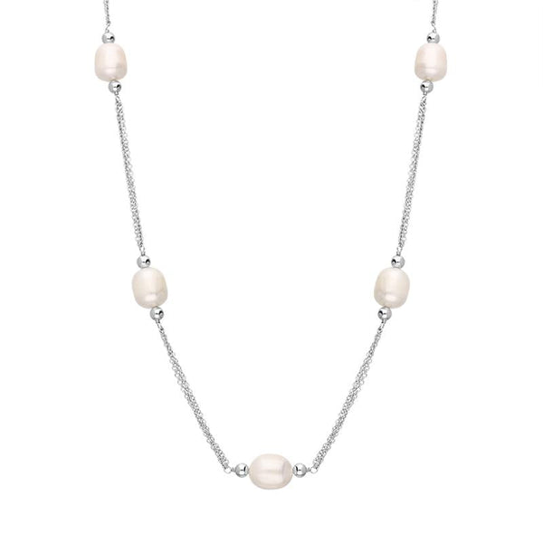 Sterling Silver White Pearl Beaded Triple Strand Necklace N868