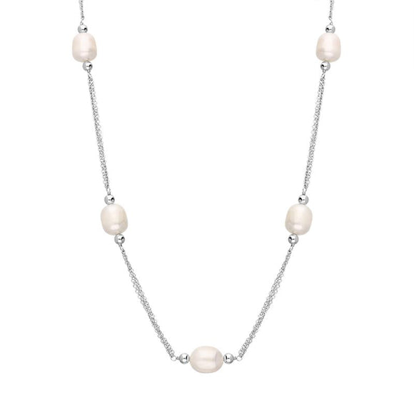 Sterling Silver White Pearl Beaded Triple Strand Necklace N868