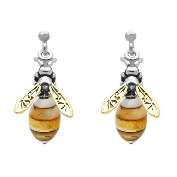 Sterling Silver Yellow Gold Vermeil Amber Bee Drop Earrings, E2423.