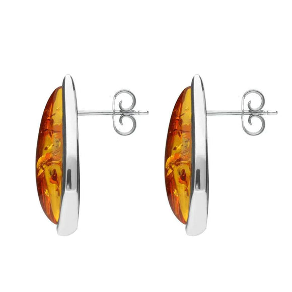 Sterling Silver Amber Leaf Stud Earrings. E1306.