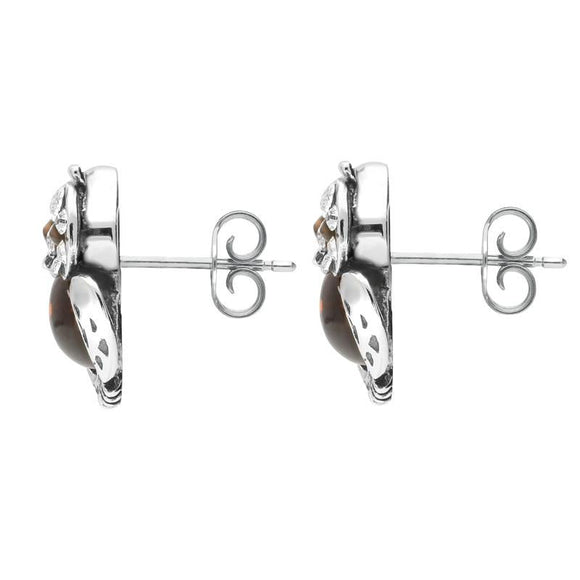 Sterling Silver Amber Cubic Zirconia Small Owl Stud Earrings E2330