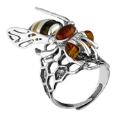 Sterling Silver Amber Honeycomb Bee Ring R1214