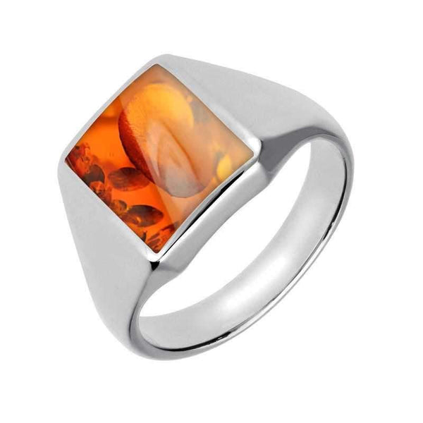 Sterling Silver Amber Oblong Signet Ring. R181.