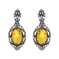Sterling Silver Amber Oval Drop Earrings. E1570.