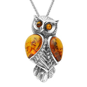 Sterling Silver Amber Owl Necklace P3151