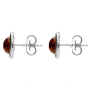 Sterling Silver Amber Round Rope Framed Stud Earrings. E2346.
