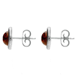 Sterling Silver Amber Round Rope Framed Stud Earrings. E2346.