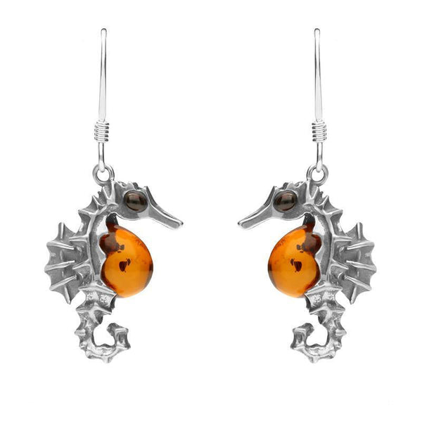 Sterling Silver Amber Seahorse Drop Earrings E1887