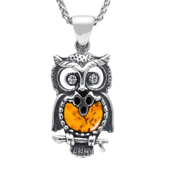 Sterling Silver Amber Small Owl Necklace P2321