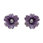 Sterling Silver Amethyst Tuberose Dahlia Stud Earrings, E2155.