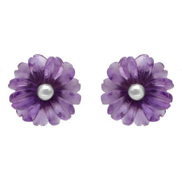 Sterling Silver Amethyst Tuberose Daisy Stud Earrings, E2161.