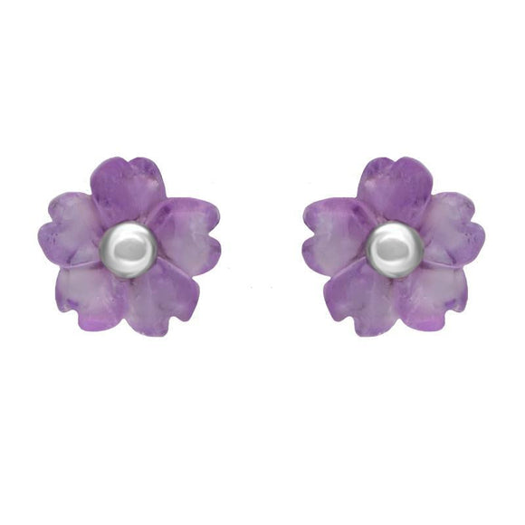 Sterling Silver Amethyst Tuberose Gypsophila Stud Earrings, E2157.