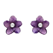 Sterling Silver Amethyst Tuberose Pansy Stud Earrings, E2152.