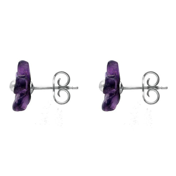 Sterling Silver Amethyst Tuberose Pansy Stud Earrings, E2152.