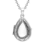 Sterling Silver Bauxite Pear Stone Pattern Edge Locket P2098