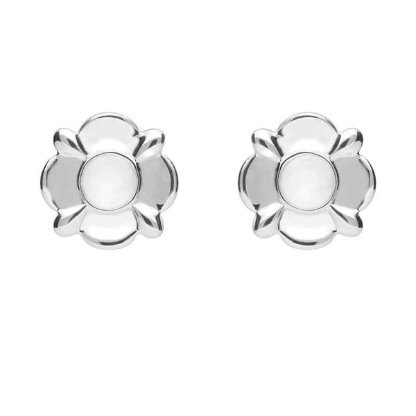 Sterling Silver Bauxite Round Four Petal Flower Stud Earrings E1624