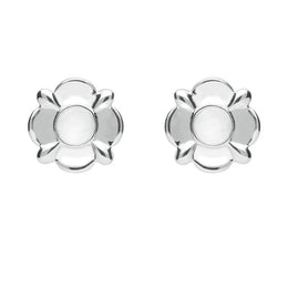 Sterling Silver Bauxite Round Four Petal Flower Stud Earrings E1624